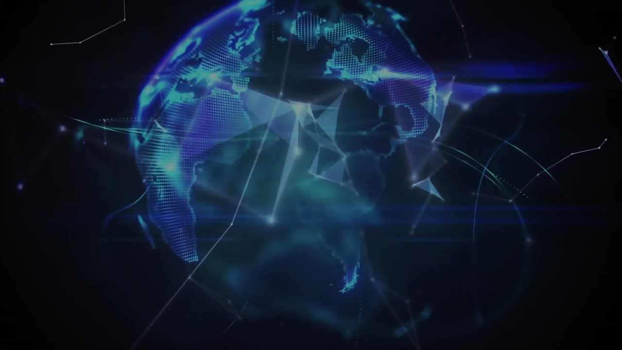 Animation of network of connections and globe on black background