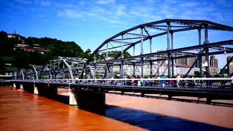 time lapse shot of the first metal bridge of china yangtze river