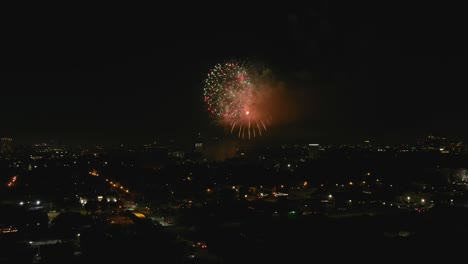 Aerial-of-Houston-4th-of-July-fireworks-at-night