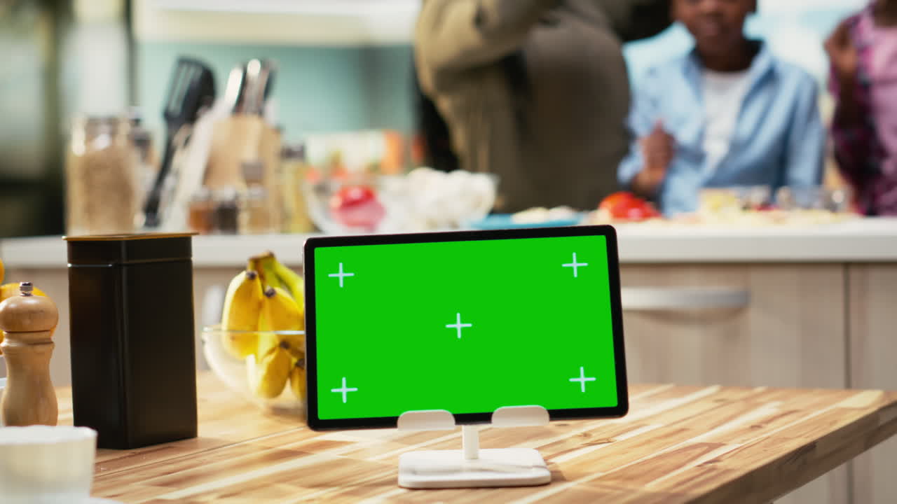 Tablet with Green Screen in Kitchen