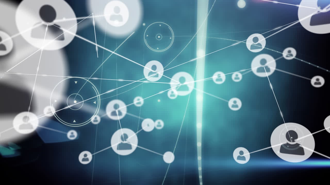 검은색 배경에 아이콘으로 연결 네트워크의 애니메이션