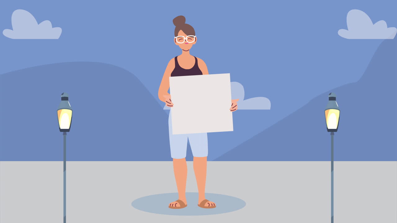 Woman Holding a Blank Sign