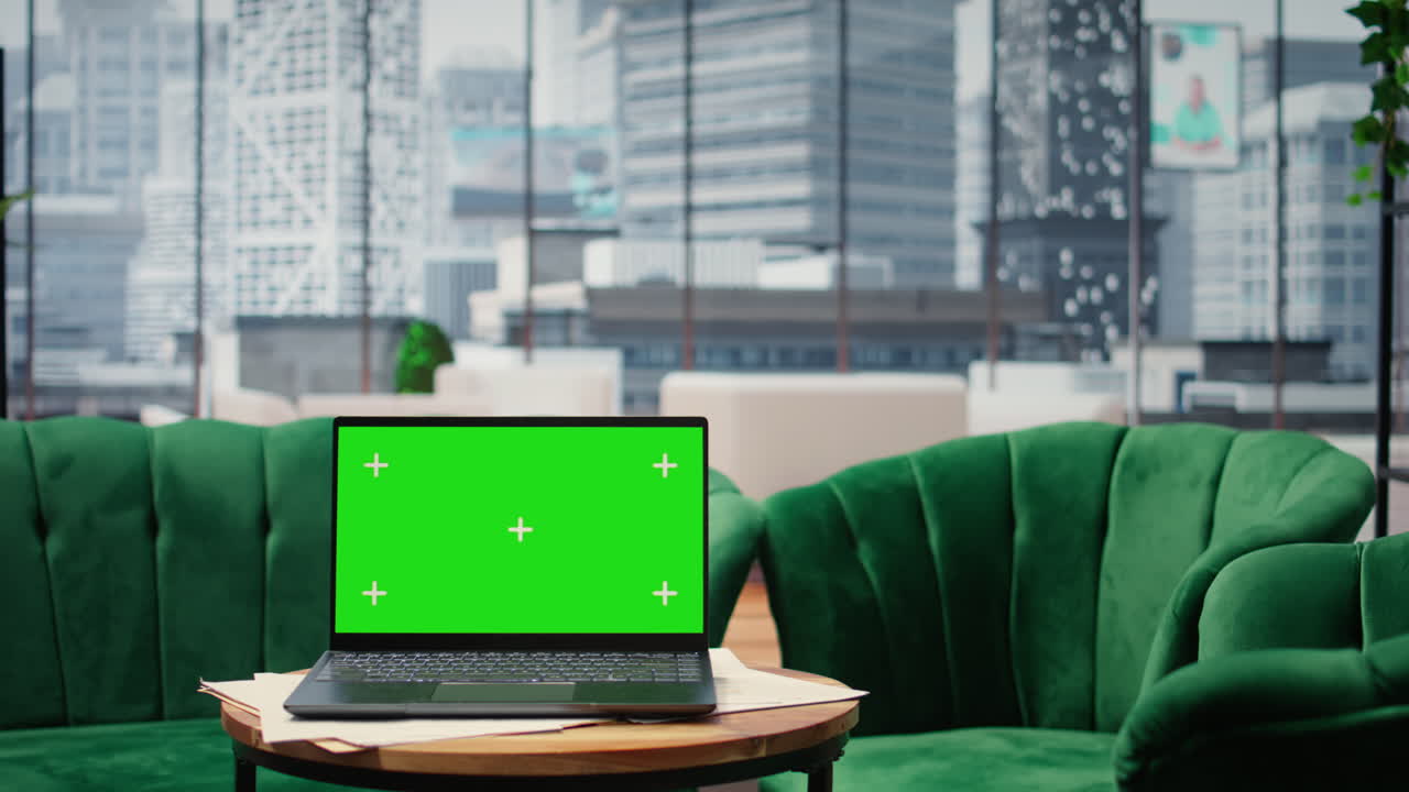 Vertical Video Empty modern luxurious office showcasing isolated display on laptop