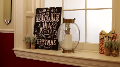 christmas decorations on a windowsill