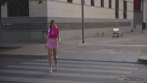 woman gracefully crossing the treadmill with alluring elegance