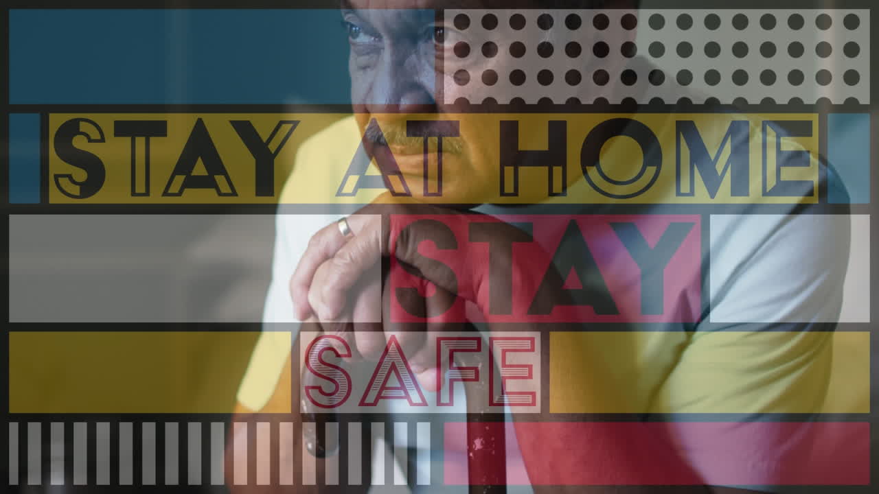 animación de quedarse en casa estar a salvo más preocupado hombre mayor en casa