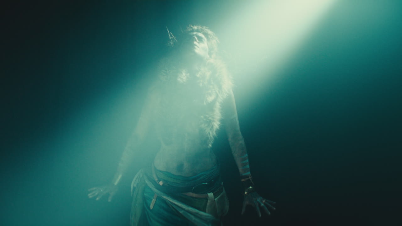 A creepy witch during the night storm