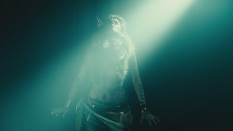 a creepy witch during the night storm