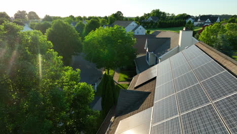 rooftop solar panels on home in american neighborhood