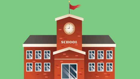 animation of school building icon moving on green background