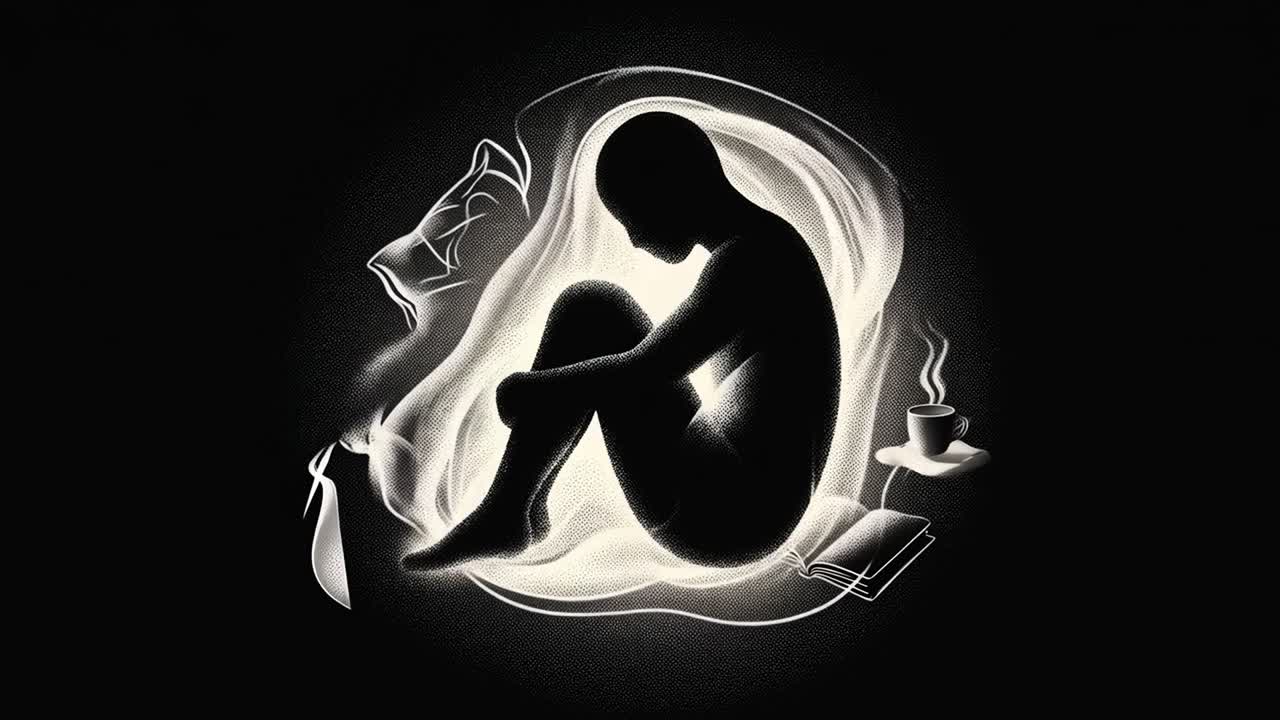 Illustrazione animata di una persona in contemplazione con luce brillante