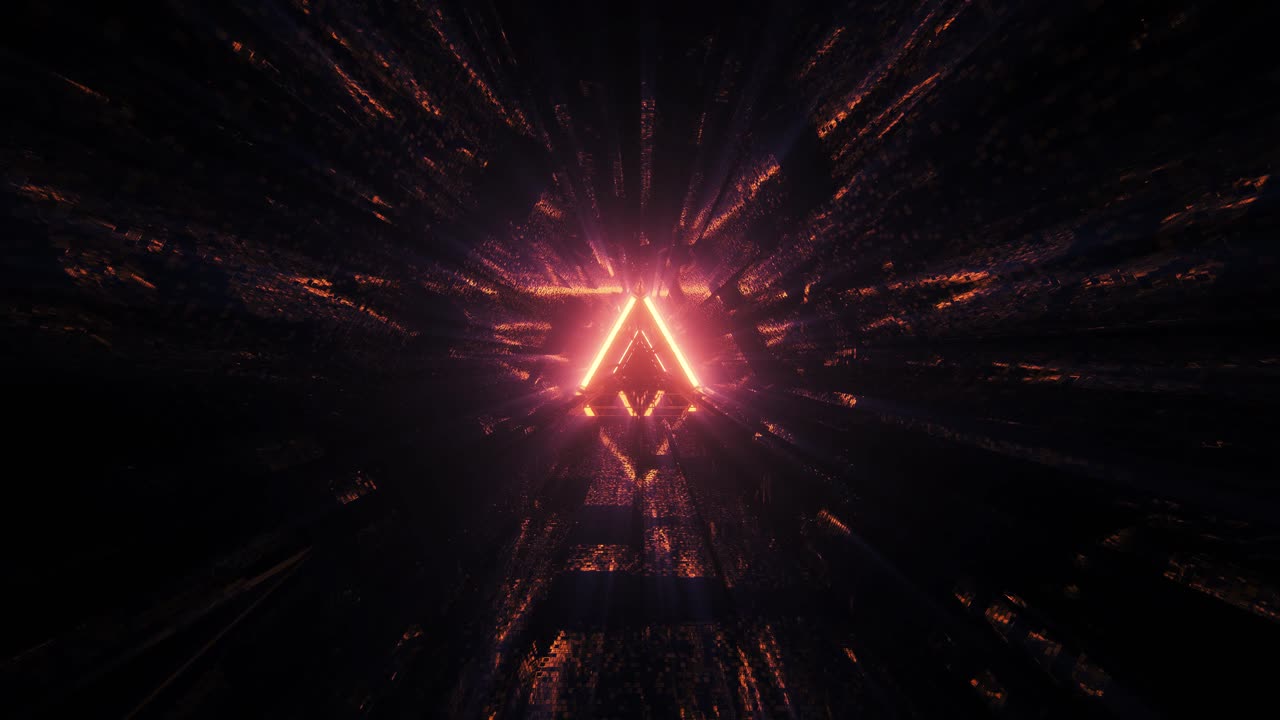 diseños de túneles triangulares y rombos gráficos en movimiento de ciencia ficción, rojo, naranja y rosa