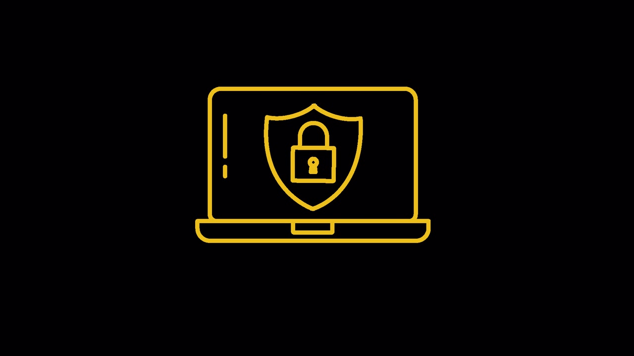 Animated Laptop Security Icon with Shield and Padlock