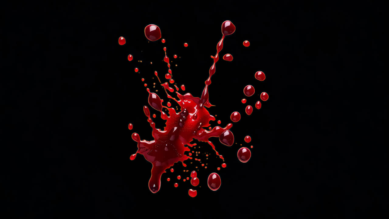 Vibrant red splash art animated overlay, transparent 4K video, alpha channel, ProRes 4444