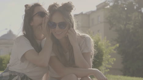 two young women having fun outdoors