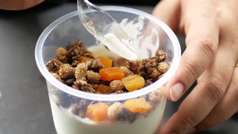 yoghurt parfait con granola y frutas secas
