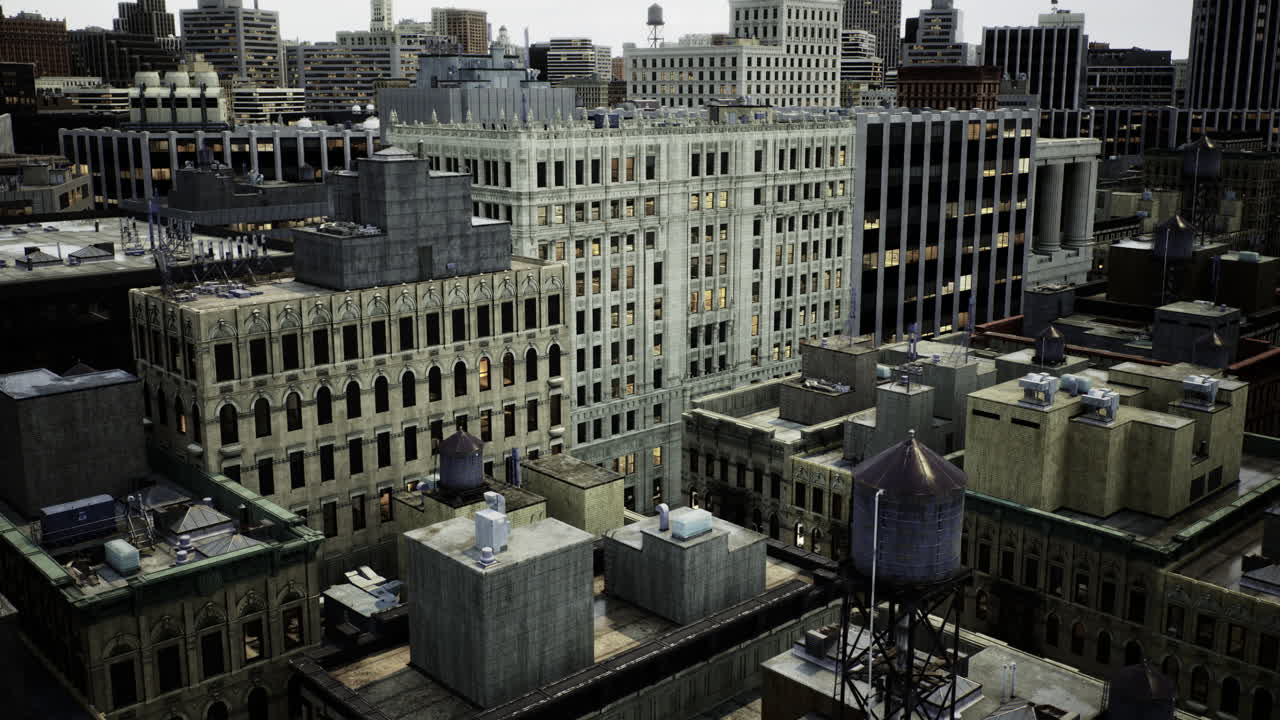 Urban skyline featuring historic and modern architecture in a busy city