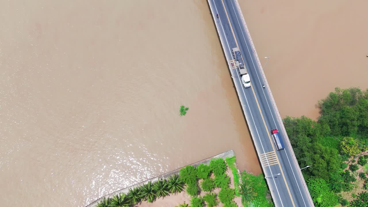 Aerial View Tilt of the Road to Ben Tre.