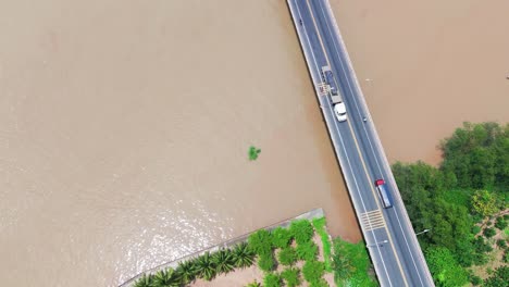 aerial view tilt of the road to ben tre.