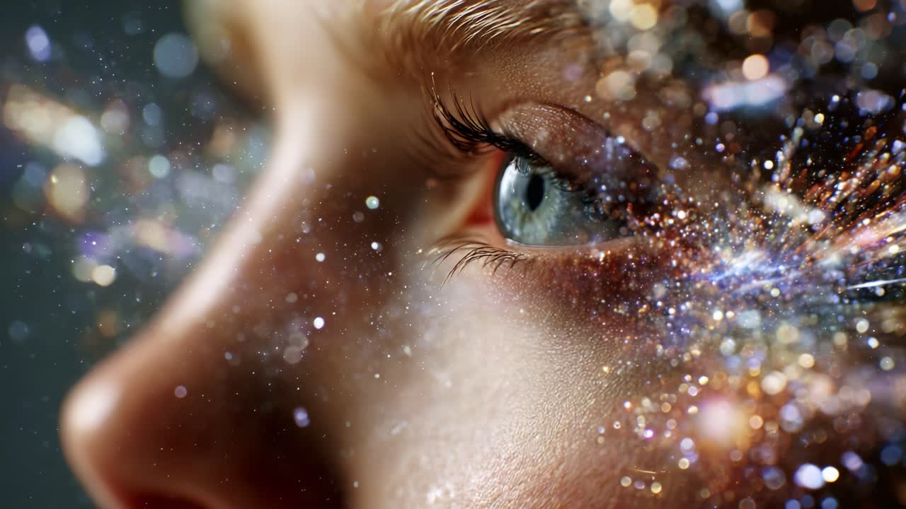 A Journey Through Imagination: The Stunning Transformation of a Child's Eye Depicting the Infinite Universe, Blending Reality with Cosmic Wonder and Dreamlike Fantasies