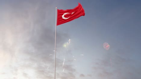 turky flag with fireworks background