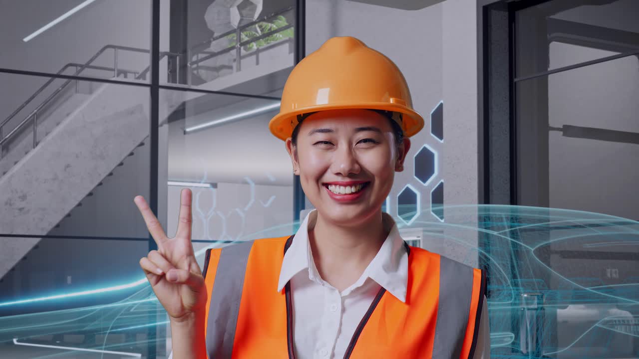 현대적인 사무실에서 웃는 엔지니어