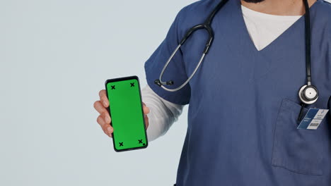 Enfermera,-Pantalla-Verde-Del-Teléfono-Y-Mano-Bien
