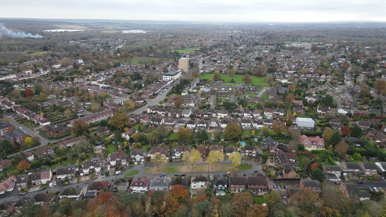 Broxbourne Hertfordshire Uk town aerial drone view 4k in autumn