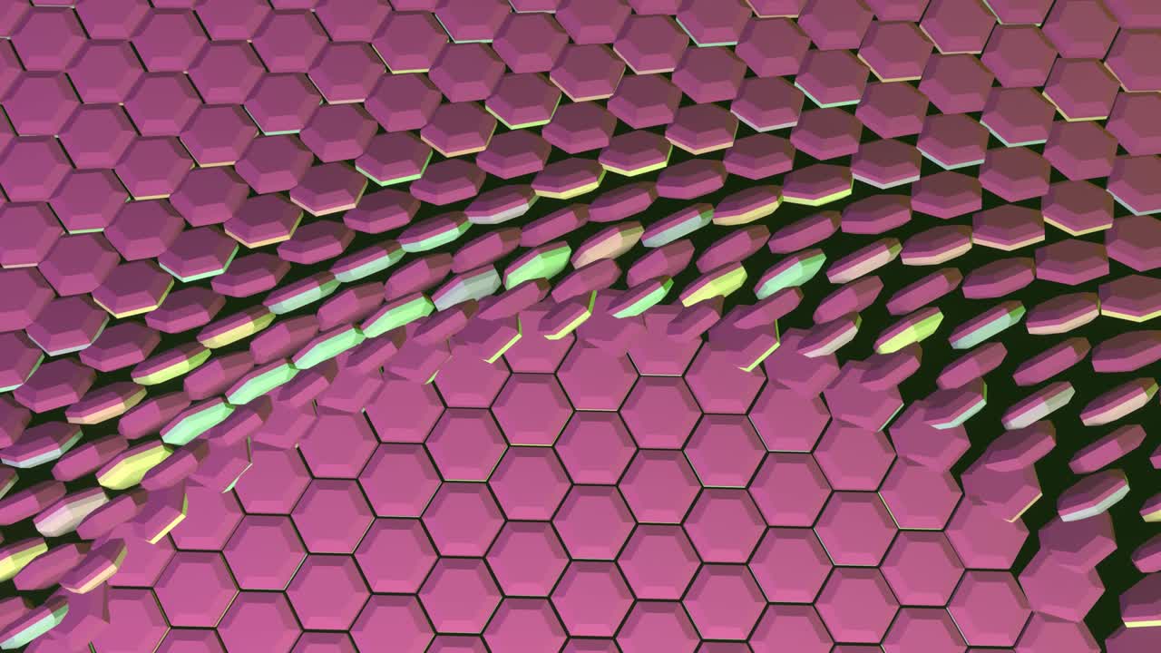 bloques de hexágono artísticos y coloridos, efectos de transición, volando y cerrándose entre sí.