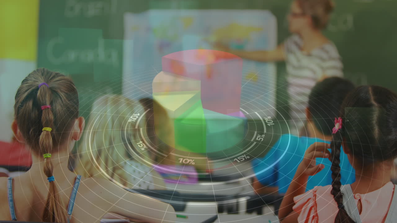 학교에서 수업을 가르치는 백인 여성 교사에 대한 통계 데이터 처리