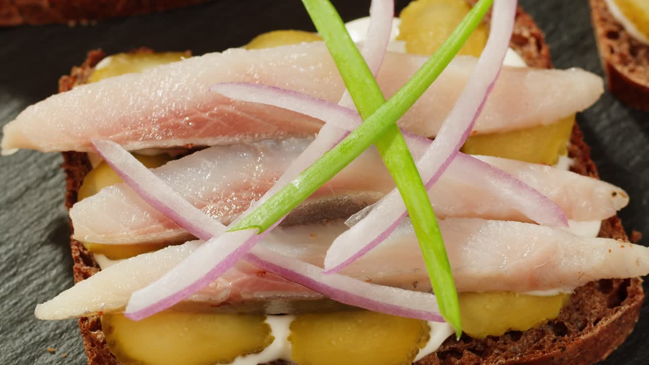 Open-faced Sandwiches with Smoked Fish, Pickles, and Onions