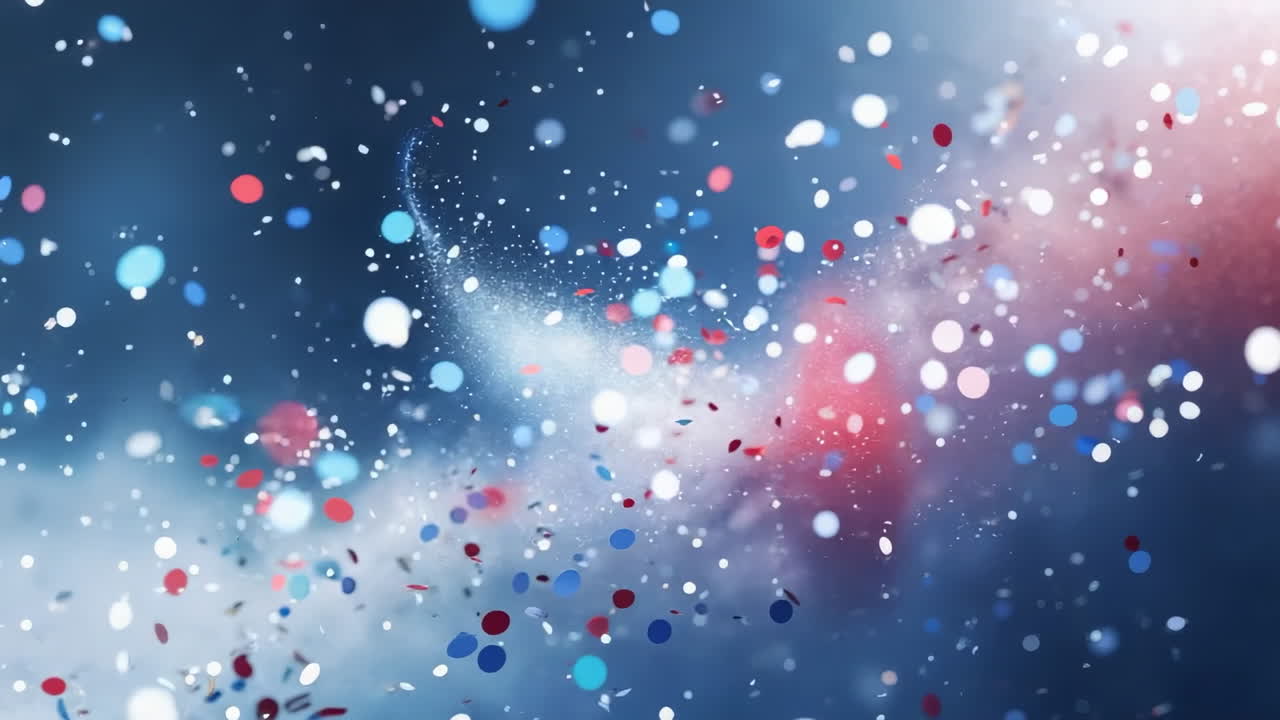 Abstract Celebration Background with Red White and Blue Confetti and Bokeh