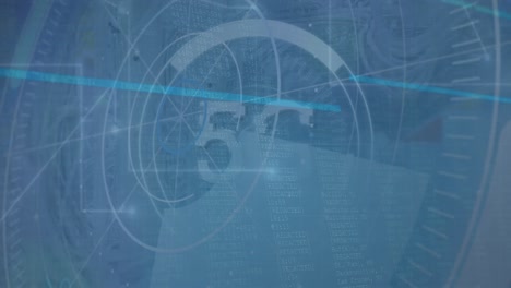 animación del procesamiento de datos, círculos y 5g sobre fondo azul