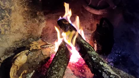 close-up shot of burning firewood in the rustic fireplace-1