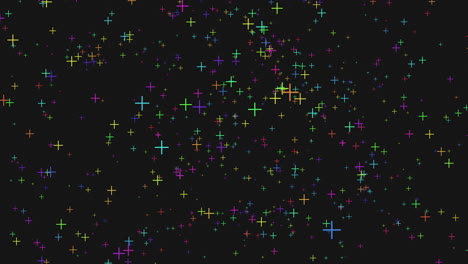 vibrant crosses colorful shapes scattered on black