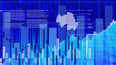 Animation-of-data-processing-and-statistics-recording-over-blue-background