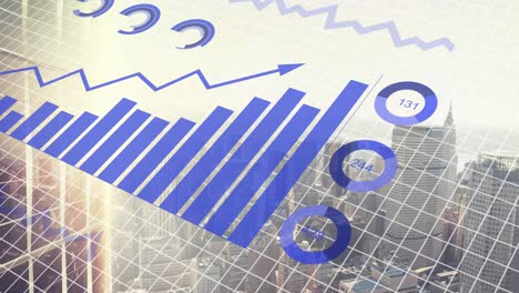 animation of financial data processing over city