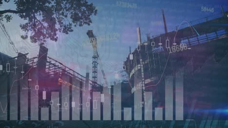 Animation-Der-Statistischen-Datenverarbeitung-Und-Wechselnder-Zahlen,-Die-über-Der-Baustelle-Schweben