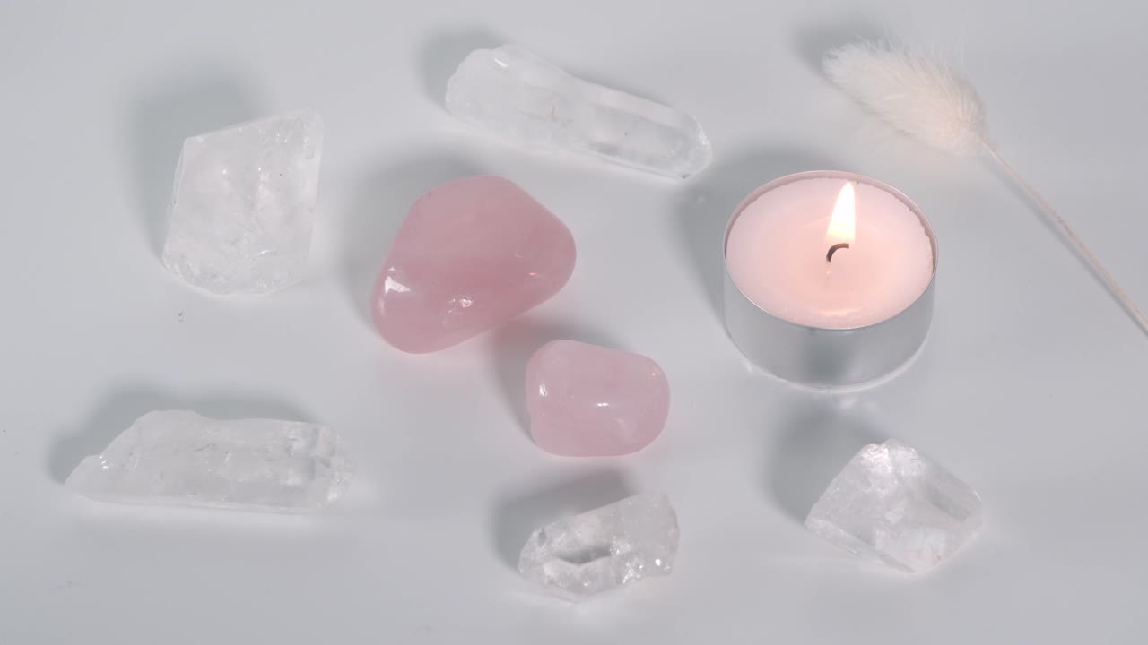Rose and clear quartz gemstones