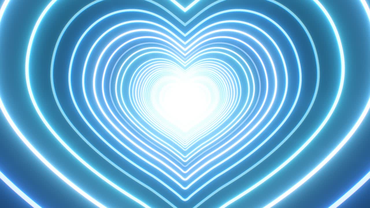 아름다운 파란색 심장 모양의 터널 네온 플래시 로맨스 사랑은 빠르게 움직입니다 - 4k 원활한 vj 루프 모션 배경 애니메이션