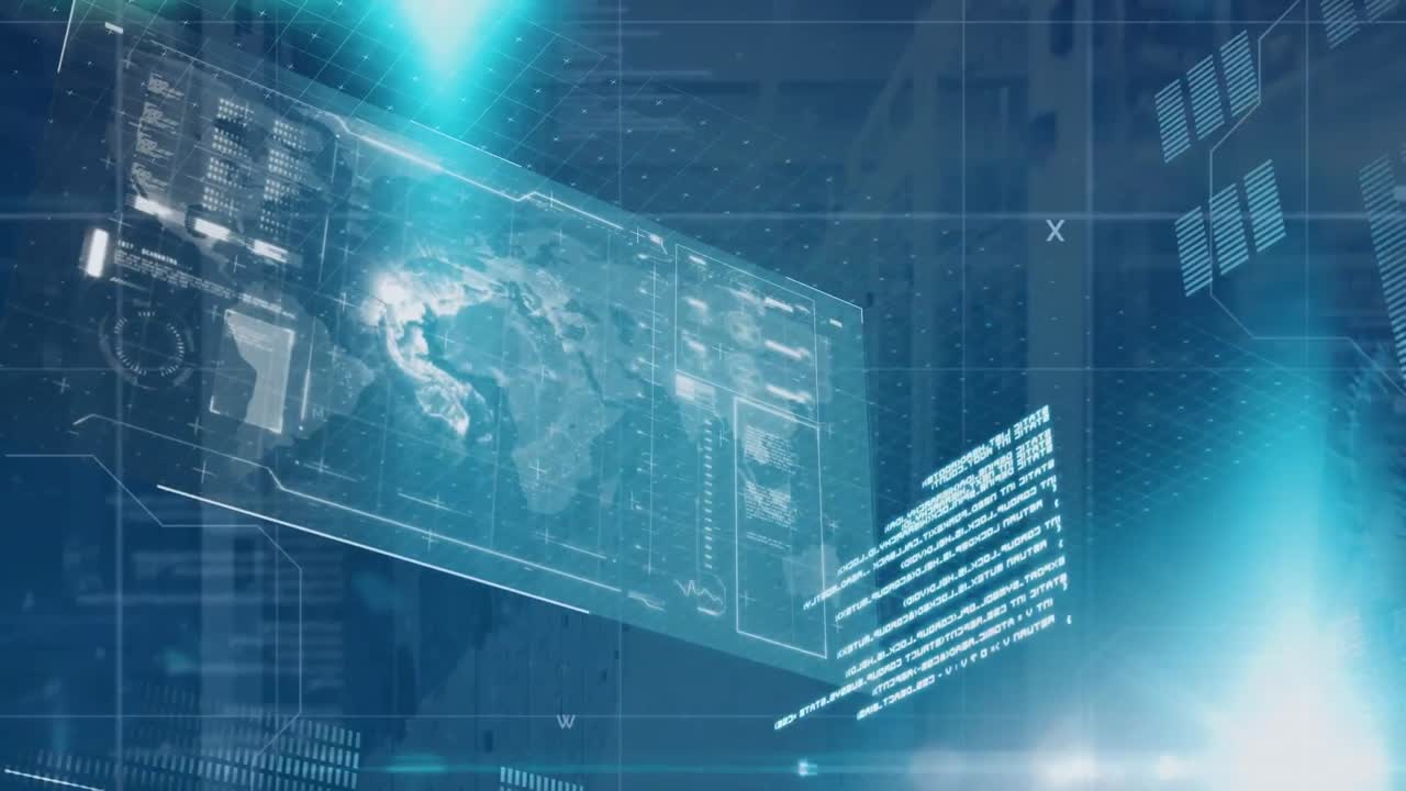 컴퓨터 서버를 통해 컴퓨팅 데이터 처리의 애니메이션