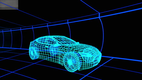 animación de un coche digital sobre un fondo negro