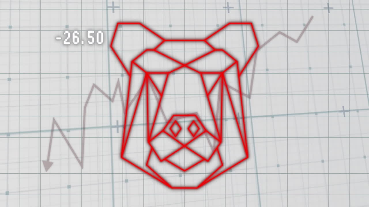 -26와 함께 하락하는 주식 시장 그래프에 대한  헤드 윤 애니메이션