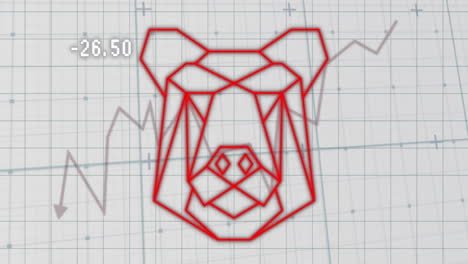animación de contorno de cabeza de oso sobre el gráfico de mercado de valores en declive con -26