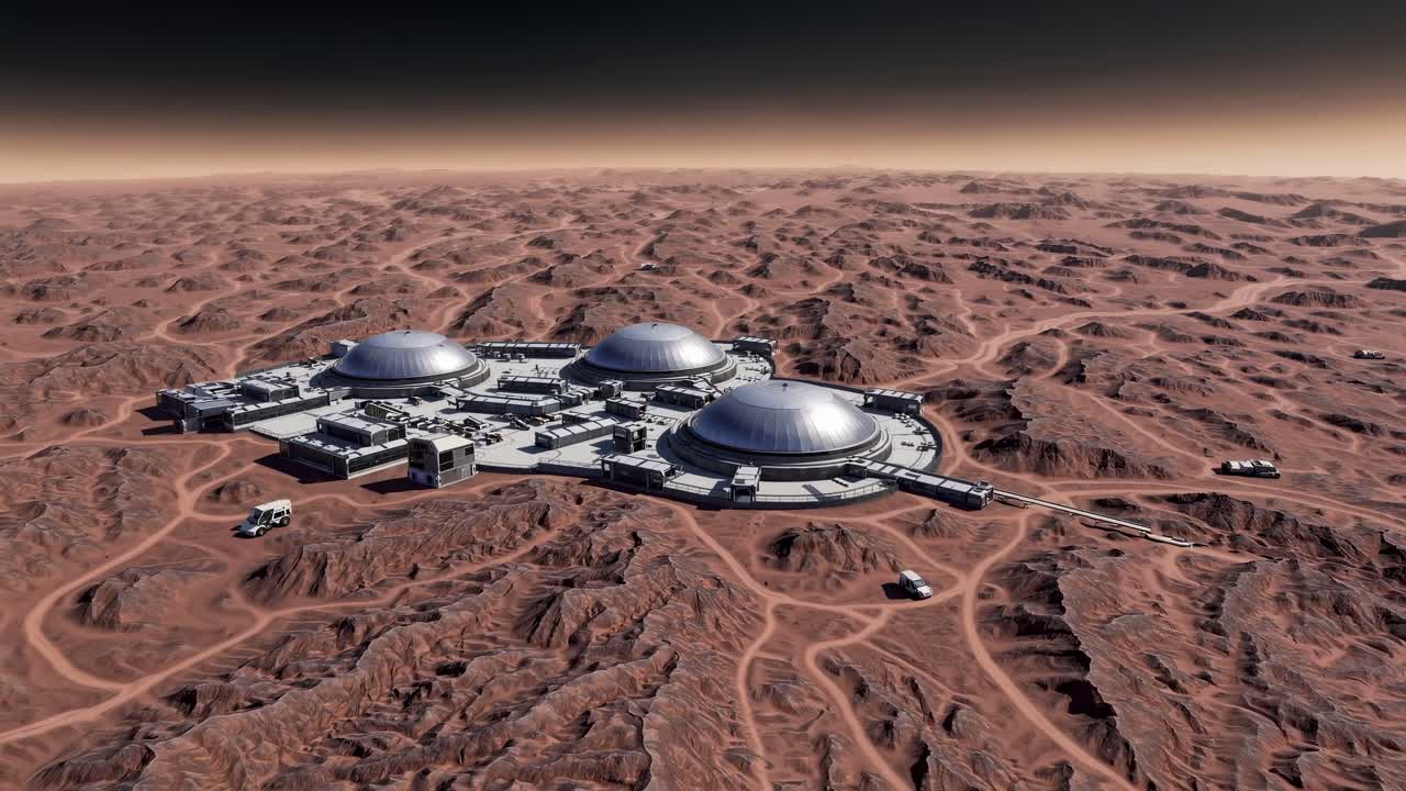 Futuristic dome structures on a barren landscape, captured from a high-angle view
