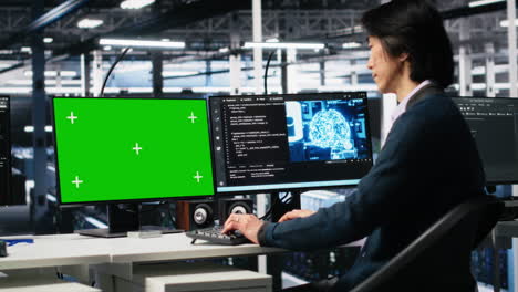 data center admin typing on isolated screen pc keyboard, using ai