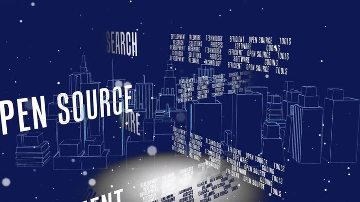 Animation of business texts over digital city