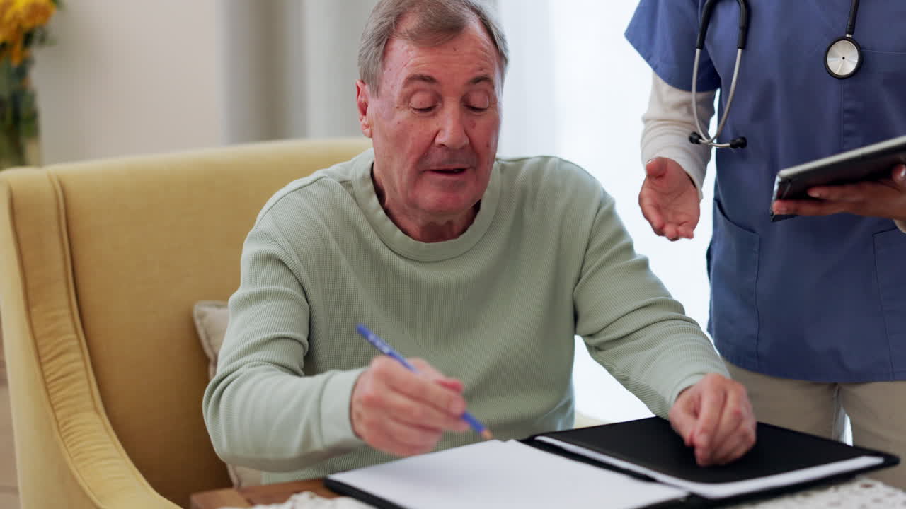 생명 보험, 서명 및 노인과 간호사