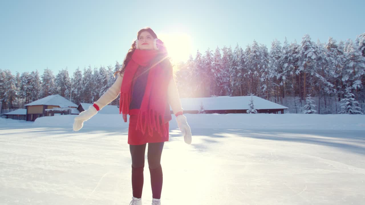 Woman Ice Skating on a Snowy Day