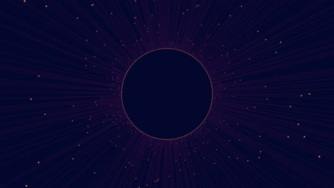 radiant sunburst bright light emanates from a black circle, surrounded by radiant lines and dots